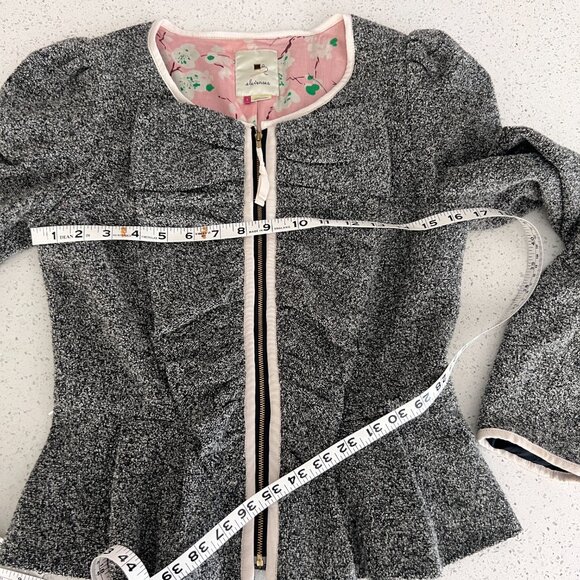 Elevenses Size 4 Women's Gray Ruffle Tweed Jacket Anthropologie - Picture 7 of 7